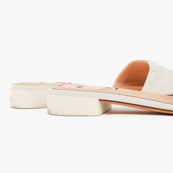 Fendi White FF-Embossed Leather Mules - Picture 8 of 10